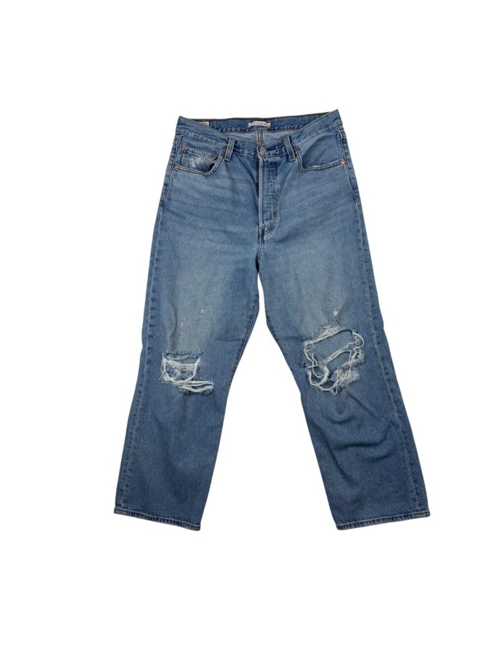 Levis 31 Ribcage Straight Leg Ankle Jeans Distressed Blue Denim